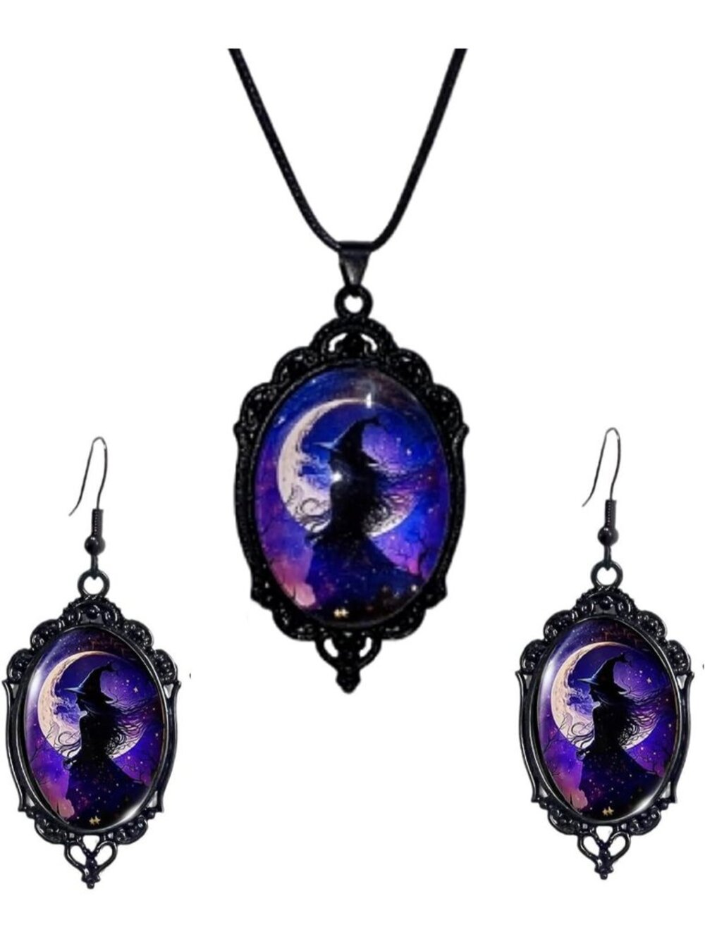Women’s Blue Jewelry Witch Set Halloween Victorian Punk Gothic Necklace Earring
